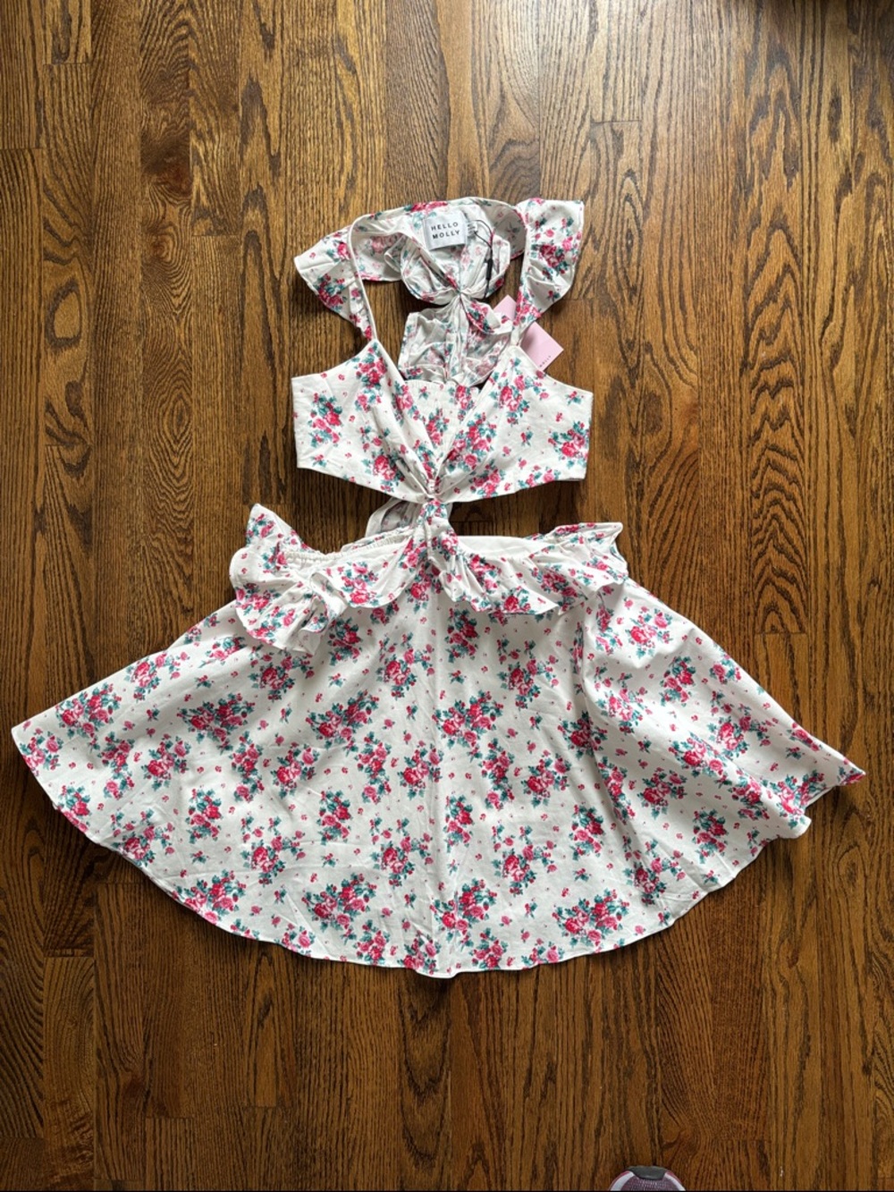 HELLO MOLLY Wandering Heights Cut Out Mini Dress In White Pink Sz Floral 6 NEW! - Picture 9 of 9